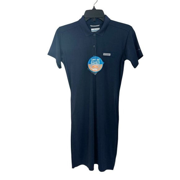 Columbia Womens Tidal Tee Polo Dress UPF 50 PFG Pockets Blue Sweat Wicking NWT - Picture 1 of 15